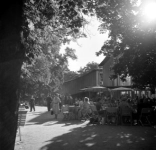 Bezoekers op een terras in het Kurpark van Bad Mergentheim, Bestanddeelnr 254-3215