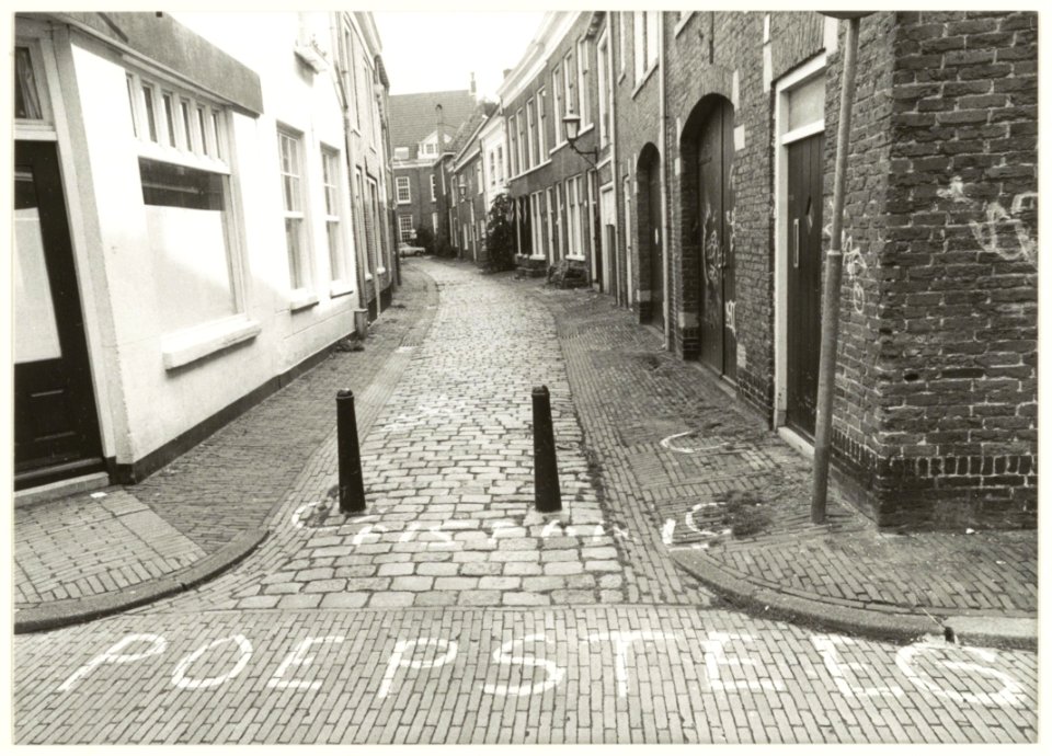 Bewoners Ravelingsteeg in actie tegen hondenpoep. NL-HlmNHA 54031923br32979K