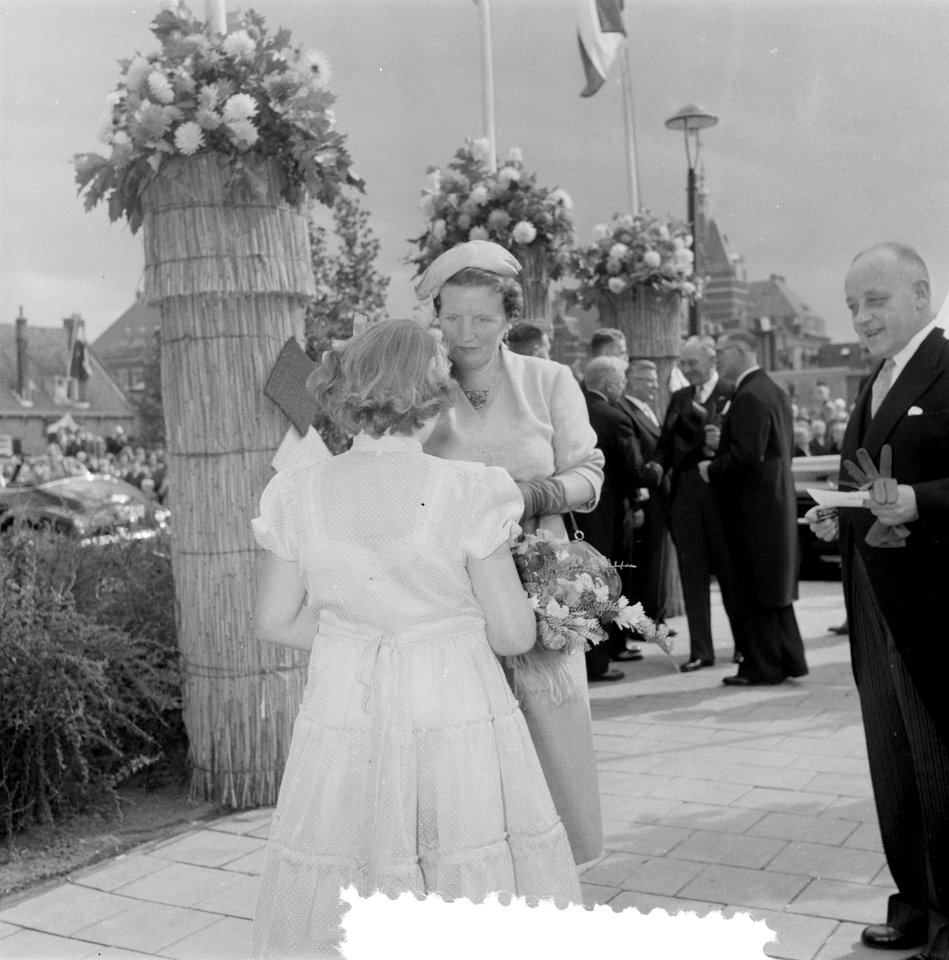 Bezoek koningin Juliana aan Delft bij de Van de Wouden Stichting, Bestanddeelnr 907-3516