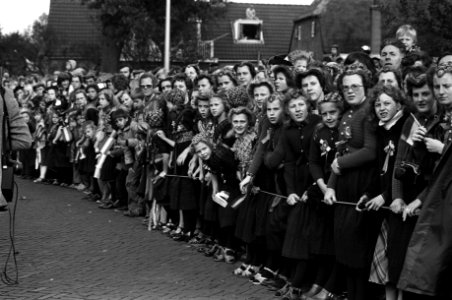 Bevolking van Staphorst in klederdracht langs de route, Bestanddeelnr 930-4974