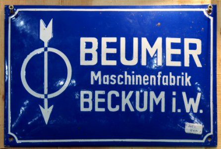 Beumer Machinenfabrik Beckum i W, emaille reklamebord