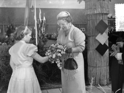 Bezoek van koningin Juliana aan Delft aan de Van de Wouden Stichting, Bestanddeelnr 907-3491