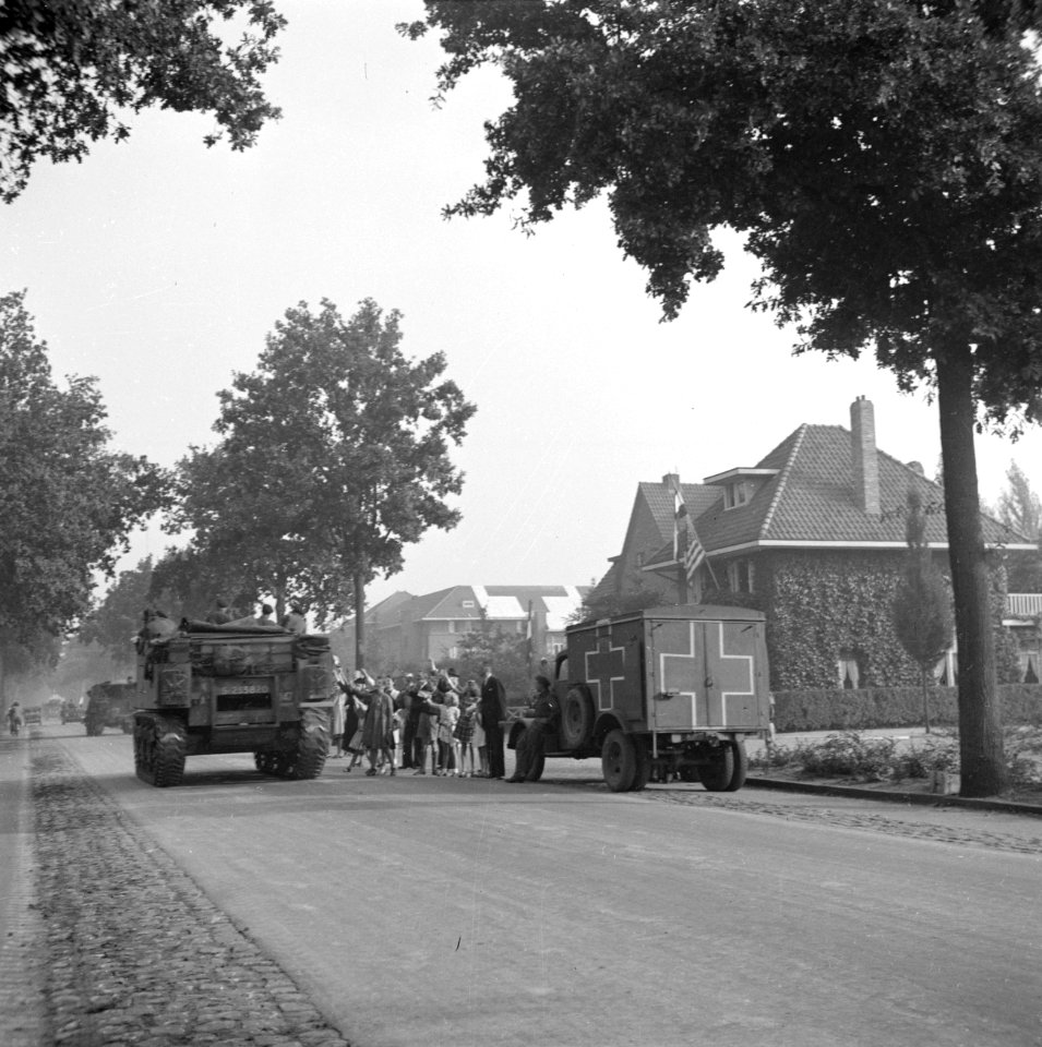 Bevolking verwelkomt legereenheden van de Irish Guards, Bestanddeelnr 255-9028