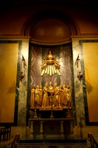 Betrothal of Our Lady and St. Joseph, carved by Vincenzo Demetz and Sons, installed 1961, gilt wood - Cathedral of St. Matthew the Apostle - Washington, DC - DSC07712