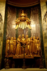 Betrothal of Our Lady and St. Joseph, carved by Vincenzo Demetz and Sons, installed 1961, gilt wood - Cathedral of St. Matthew the Apostle - Washington, DC - DSC07715