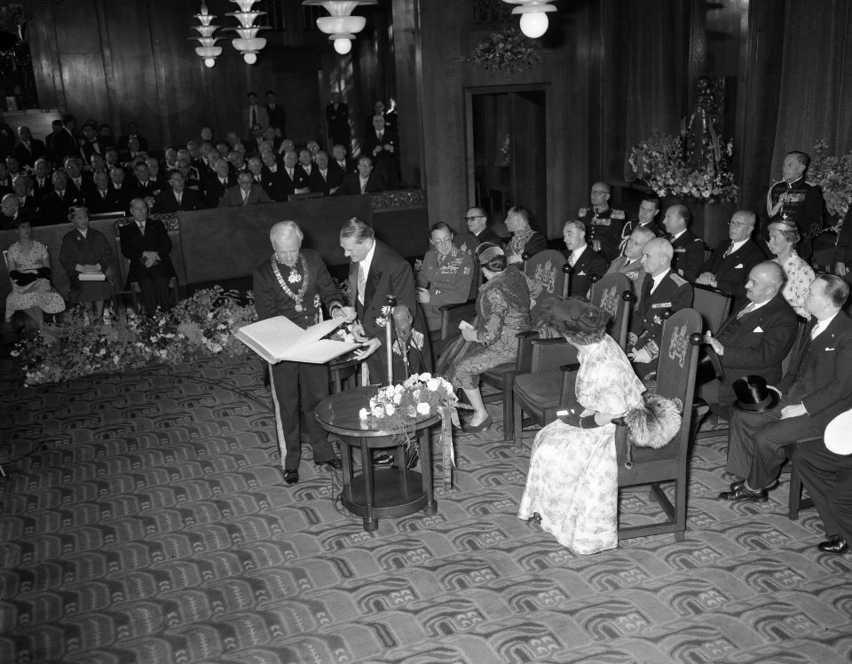 Bezoek Franse president en mevrouw Coty aan Amsterdam, ontvangst in stadhuis, Bestanddeelnr 906-6091