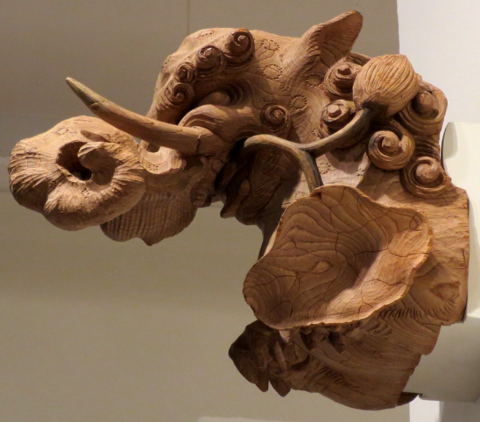 Beam end in form of mythical creature, Japanese, 17th century, wood, Honolulu Museum of Art, 5996.1, .2