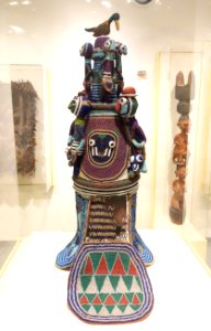 Beaded crown (ade) of Onijagbo Obasoro Alowolodu, Ogoga of Ikere, reigned 1890-1928, Yoruba, Ikere, Osun state, Nigeria, late 19th century, basketry, beads, cloth - Brooklyn Museum - Brooklyn, NY - DSC08538
