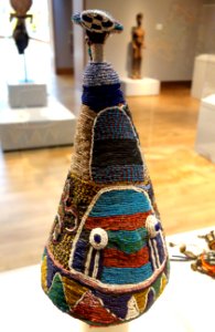 Beaded Royal Crown with Bird (aden la), Nigeria, Yoruba people, early 20th century, beads, palm fiber, fabric - Chazen Museum of Art - DSC01819