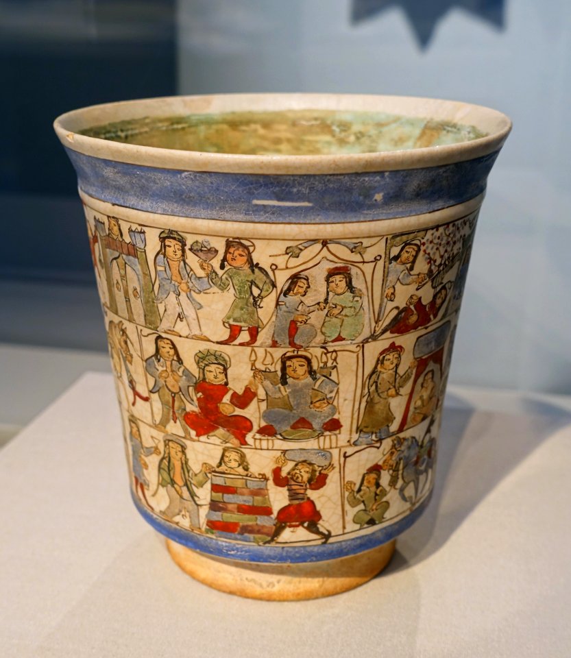 Beaker illustrating tale of Bizhan and Manizha from the Shahnama, Iran, early 13th century, composite body painted over glaze with enamel - Freer Gallery of Art - DSC04677