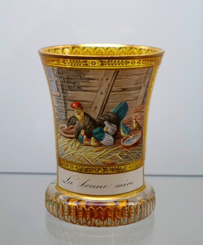 Beaker (Ranftbecher) with allegorical scene, Anton Kothgasser, Vienna, c. 1825, cut glass with paint and gilding - Landesmuseum Württemberg - Stuttgart, Germany - DSC03379