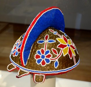 Beaded Cap for an Egungun Masquerade, Nigeria, Yoruba people, mid 20th century, beads, fabric, wood - Chazen Museum of Art - DSC01815