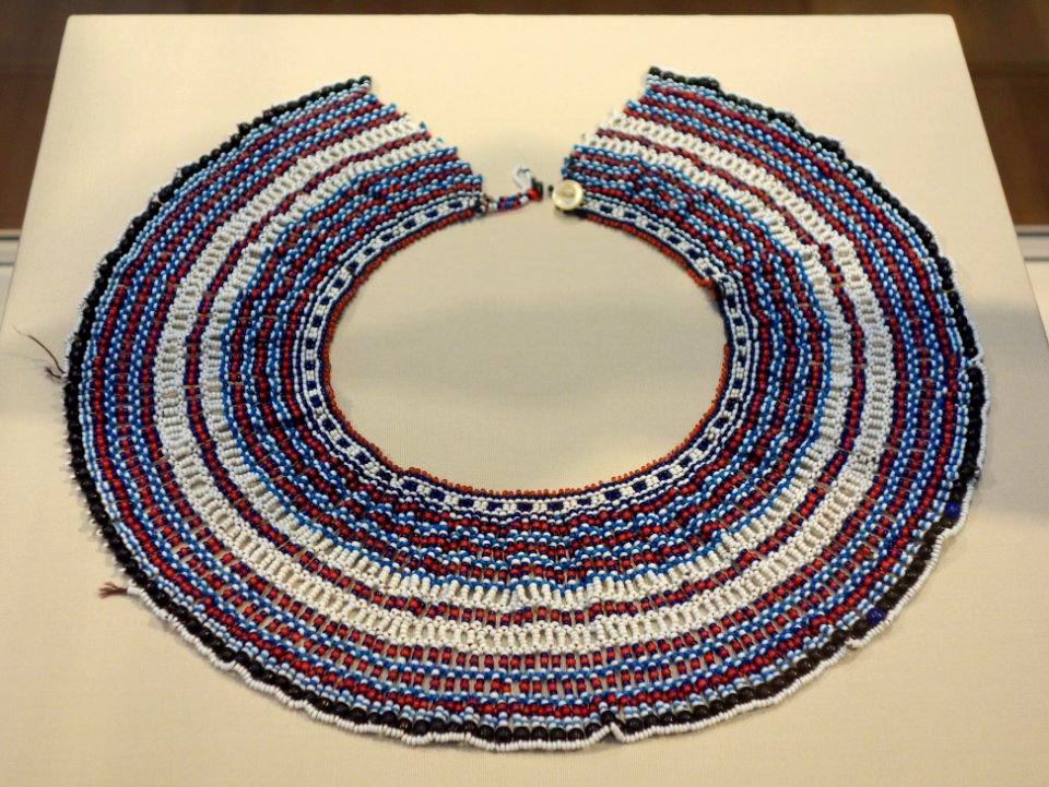 Beaded collar (icangci), South Africa, Xhosa people, early to mid 20th century, glass beads, string, button - Chazen Museum of Art - DSC01792