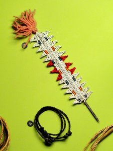 Beaded hairpin and giraffe's hair armpiece, Zulu - African objects in the American Museum of Natural History - DSC05975