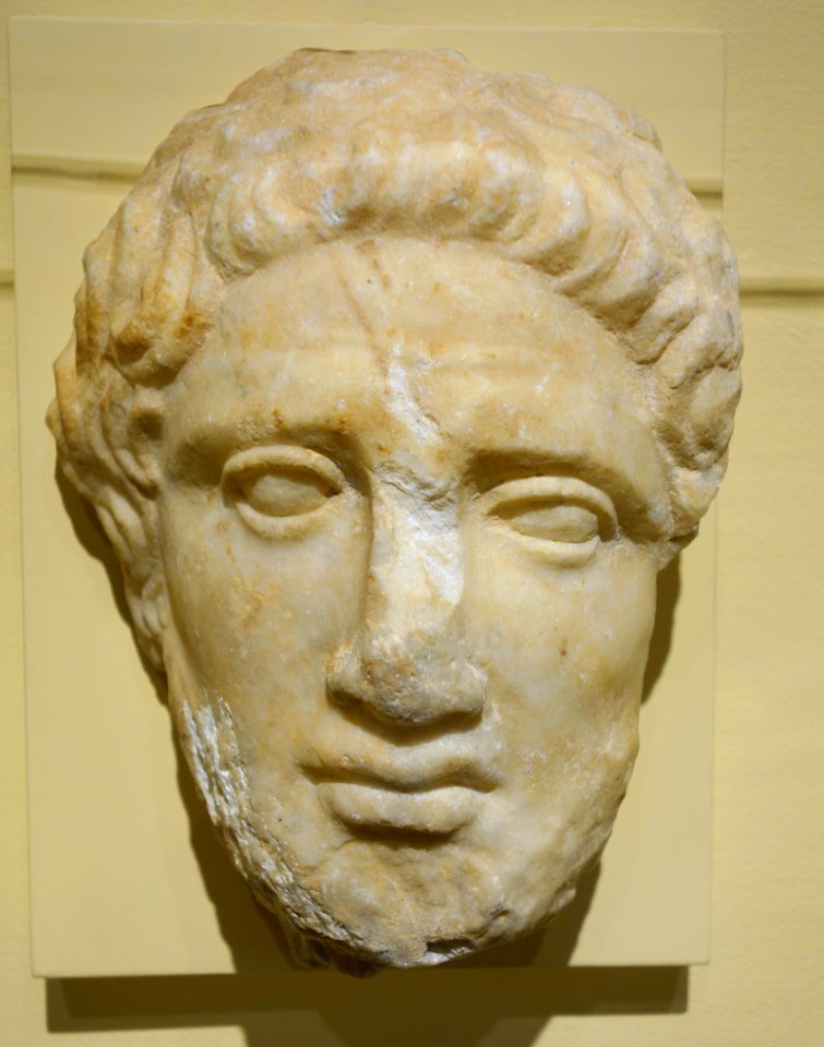 Bearded male head from a grave relief, Greek, Attic, 440 BC, marble - Fitchburg Art Museum - DSC08704