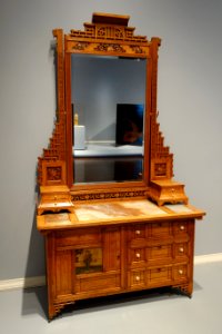 Bedroom Suite (bureau) by Mitchell & Rammelsberg Furniture Company, Cincinnati, c. 1880, maple, painted and gilt panels, ivory, onyx, mirror glass - Cincinnati Art Museum - DSC03125