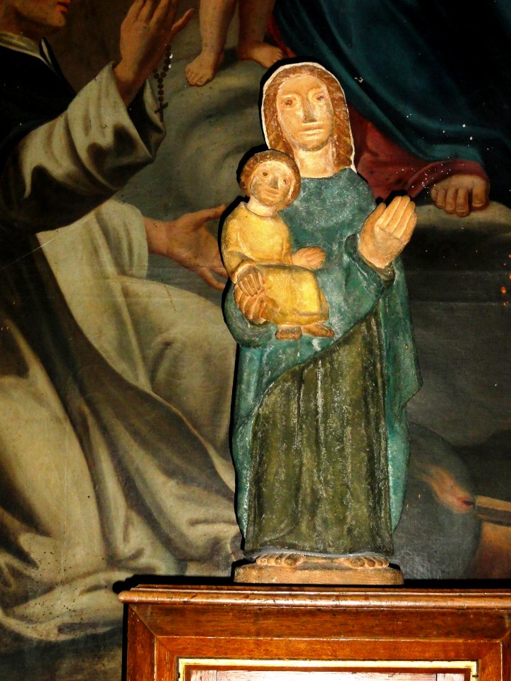 Beaumont-sur-Sarthe (Sarthe) église, petite statue Vierge à l'Enfant