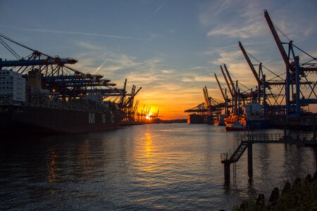 Harbour cranes ships water photo