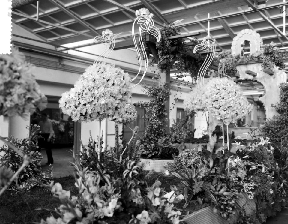 Belgische Dag op Floriade, wagens worden opgesierd in de Aalsmeerder veilinghall, Bestanddeelnr 911-5564