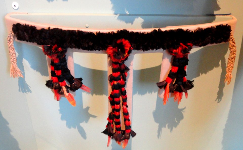Belt, Munduruku people, macaw feathers - South American collection - Peabody Museum, Harvard University - DSC05696