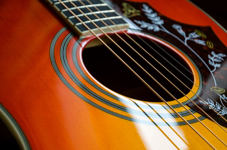 Close up acoustic guitar instrument