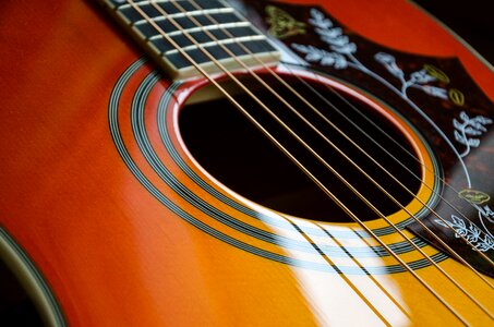 Close up acoustic guitar instrument photo