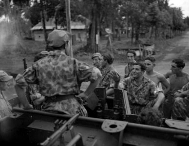 Bemanning Bren-carrier spreekt met andere militairen, Bestanddeelnr 10534