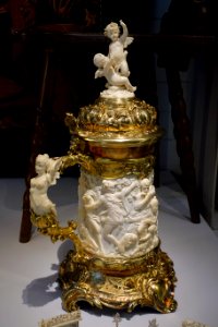 Beer mug, gilt silver by Louis Fauser and Bruckmann & Sohne, Heilbronn, Kreis Heilbronn, with ivory by Otto Glenz, Erbach, Odenwaldkreis, c. 1896 - Landesmuseum Württemberg - Stuttgart, Germany - DSC03265