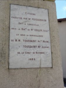 Behonne (Meuse) fontaine (citerne 1882) plaque