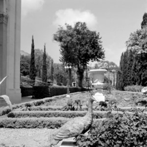 Beeldhouwwerken in de perzische tuin van de Bahai Temple (Bahá’í Huis van Aanbid, Bestanddeelnr 255-2100