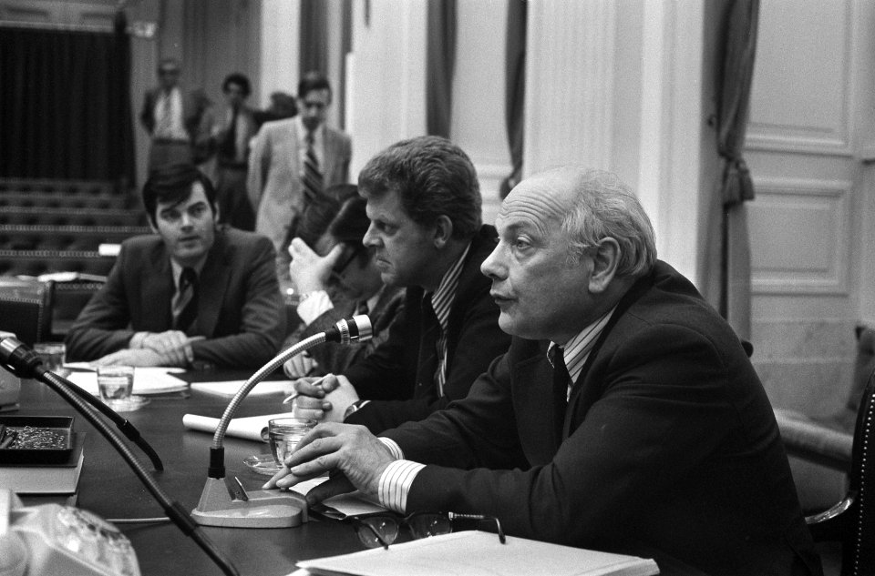 Belastingdebatten Tweede Kamer vlnr Gruyters, Duisenberg, Den Uyl , Boersm, Bestanddeelnr 927-1071