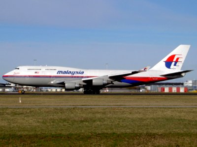 Boeing 747-4H6 Malaysia Airlines at Schiphol