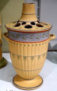 Bough-pot-candlestick with pierced lid, 1780-1785, Caneware with encaustic enamel colors - Wedgwood Museum - Barlaston, Stoke-on-Trent, England - DSC09589
