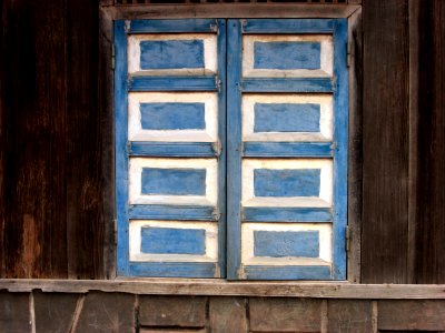 Blue and white painted door Vietnam