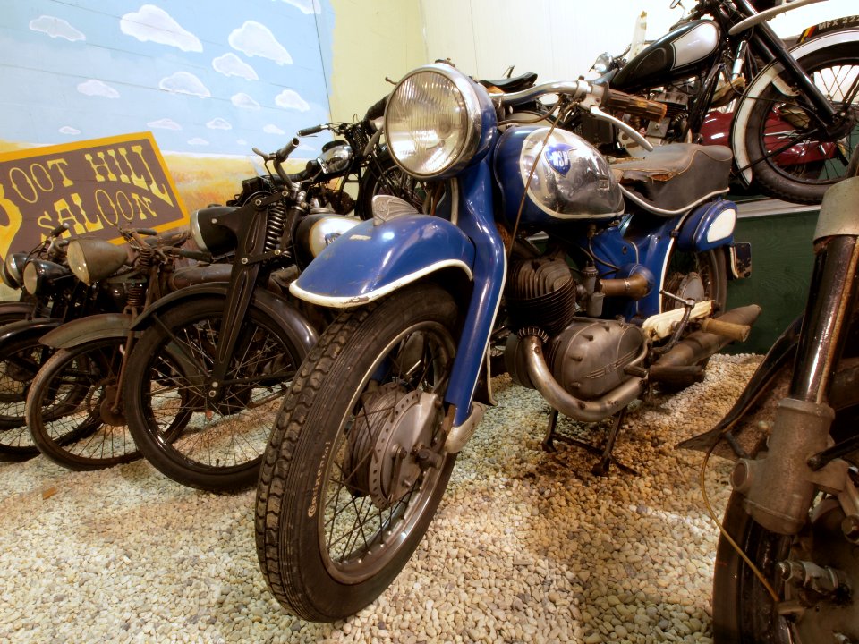 Blue and silver colored NSU motorcycle at the Ford museum pic1
