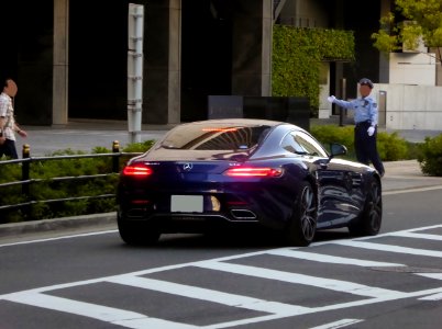 Blue Mercedes-AMG GT S (C190) rear