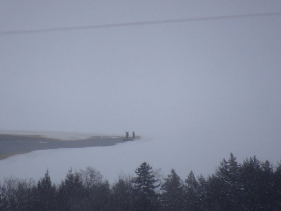Boat in frozen lake opening