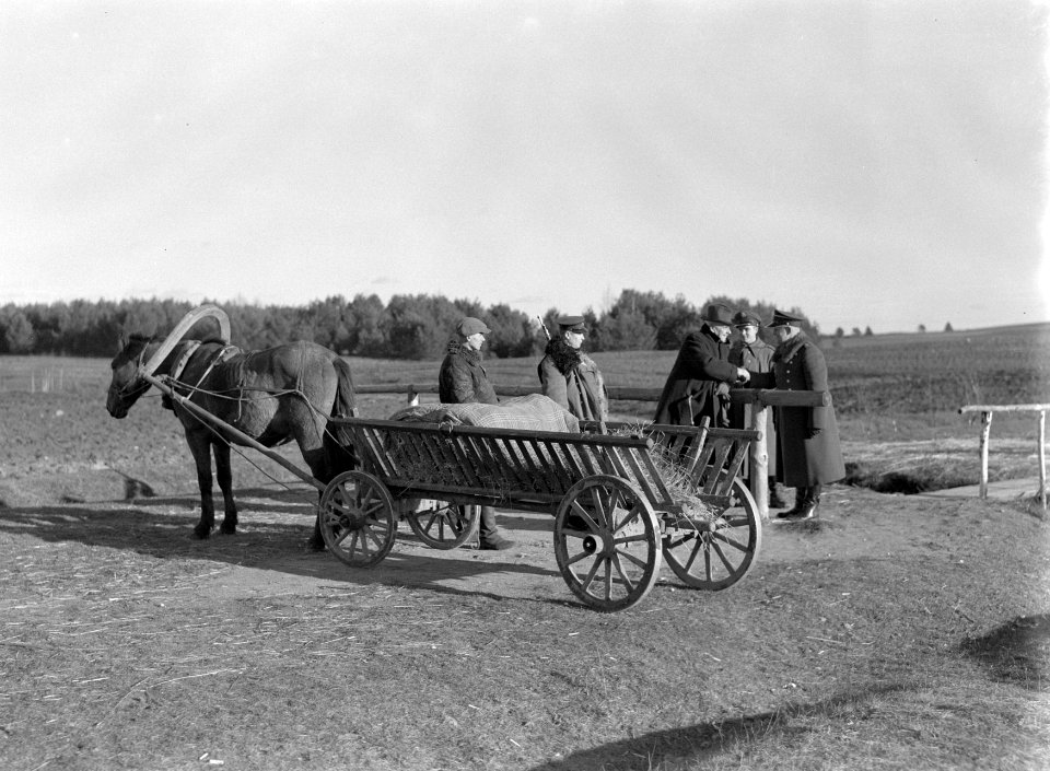 Boeren aan de grensovergang in gesprek met een Poolse grensofficier, Bestanddeelnr 190-1179