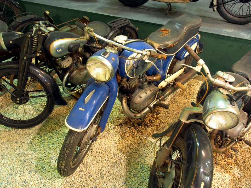 Blue and silver colored NSU motorcycle at the Ford museum pic4