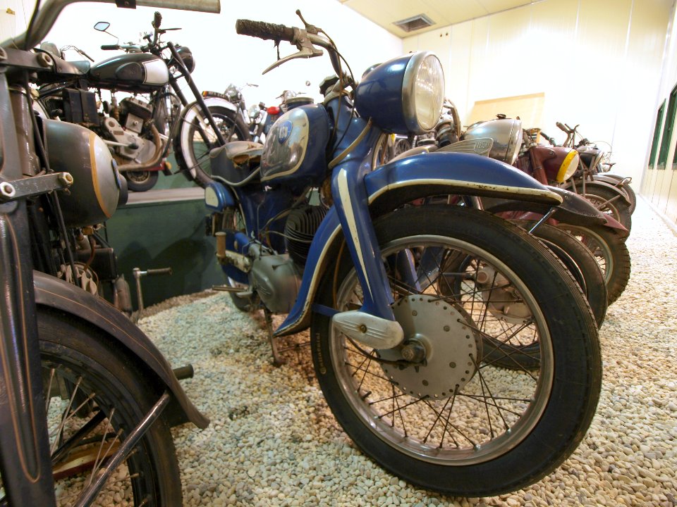 Blue and silver colored NSU motorcycle at the Ford museum pic3