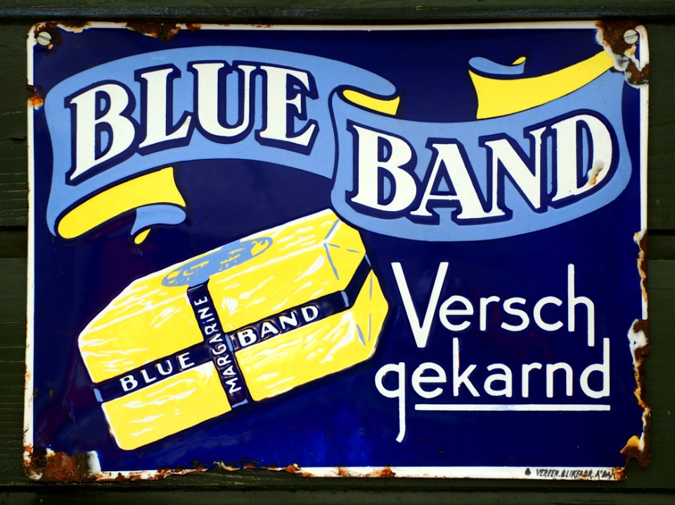 Blue Band Versch Gekarnd, emaille reclame bord