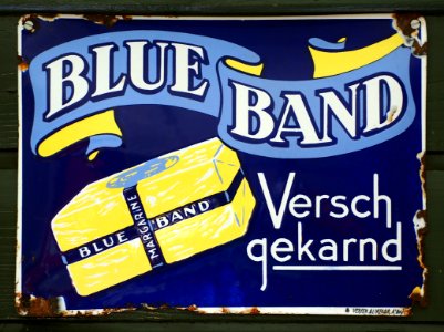 Blue Band Versch Gekarnd, emaille reclame bord