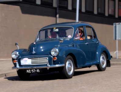Blue Morris Minor, licence no AE-57-41