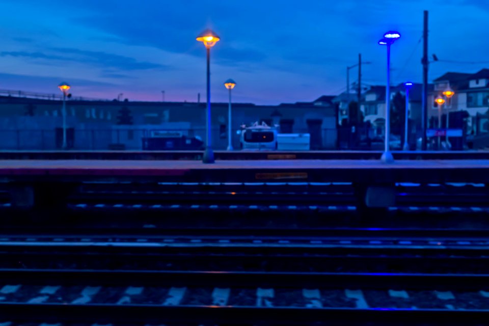 Blue lights at Woodside Station
