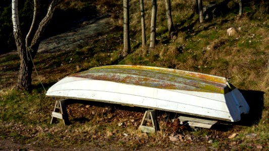 Boat tied up on land in Norrkila