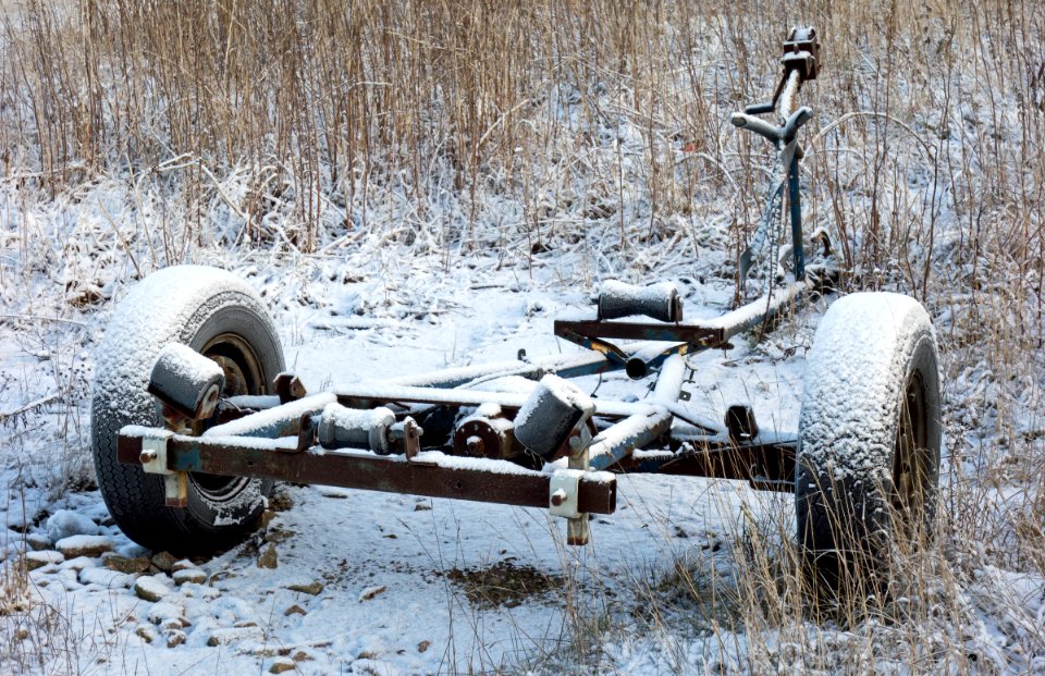 Boat trailer in snow