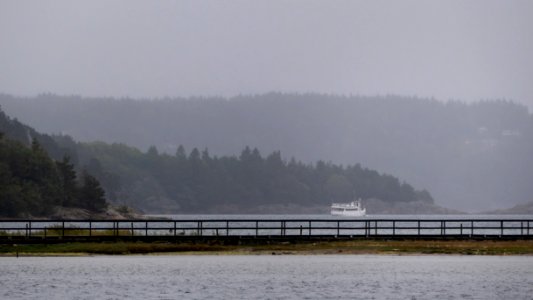 Boat on Gullman fjord in the rain