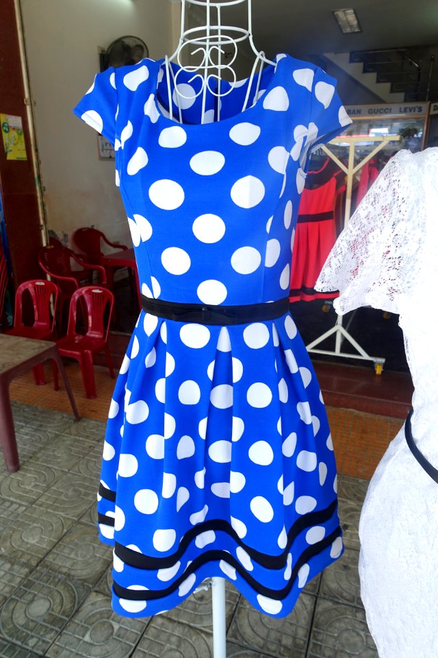 Blue polka dot dress - Da Nang, Vietnam - DSC02419
