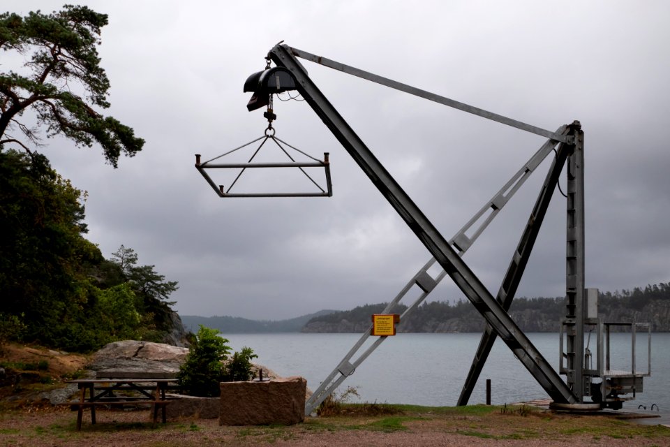 Boat crane in rain