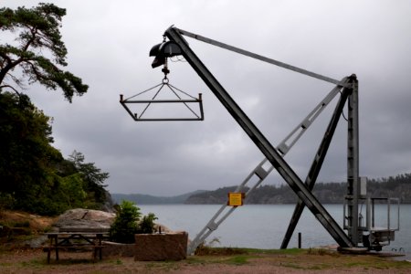 Boat crane in rain